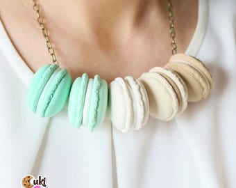 Minty Cappuccino Macarons necklace - macaron necklace, handmade macarons, macarons necklace, handmade macarons, mint macarons,minty macarons