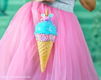 Unicorn Ice Cream CONE Mini Purse / Bag - custom handmade bags, ice cream bags, ice cream purses, ice cream purse, handmade ice cream