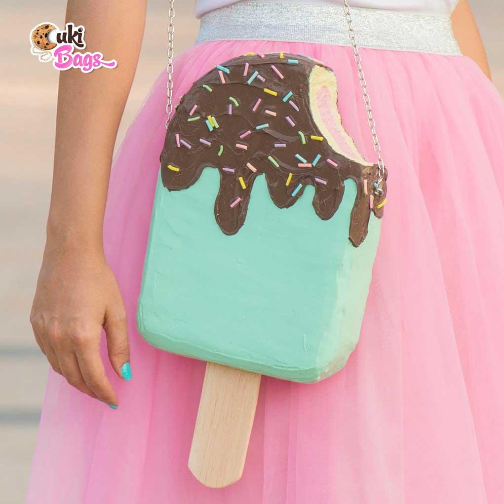 Ice Cream, Light Blue, Denim Clutch Bag