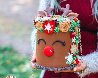 Reindeer Cake PURSE / BAG / CLUTCH, Christmas bags, Winter purses, novelty bags, novelty purse, reindeer purse, snowflake purse, cute purses