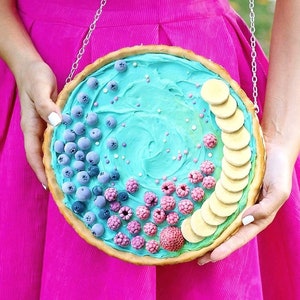 Smoothie aux fruits PASTEL tarte sac sac, sac fantaisie, sac à main fantaisie, fraises gris, tarte turquoise, sac à main turquoise, porte-monnaie mignon, kawaii