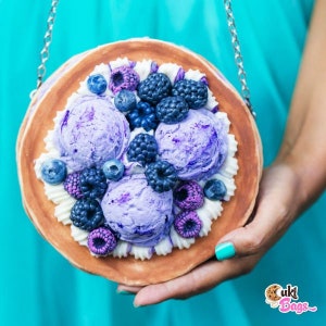 Blackberry Blueberry Ice Cream Pancakes  BAG / PURSE / CLUTCH - custom handmade bags, pancake bags, whipped cream cake, bags, pancake purse