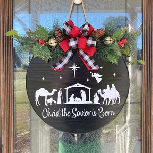 christmas door hanger christmas wreath christ the savior is etsy