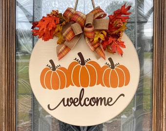 Welcome  Sign, Door Hanger, Fall Wreath, Fall Decor, Fall Sign, Front Door Decor Sign, Thankful, Fall porch decor, Autumn decor, Beige