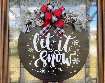 Winter Front Door Decor | Front Door Wreath | Let It Snow | Front Door Sign | Door Hanger | Home Decor | Gift | Winter Decor