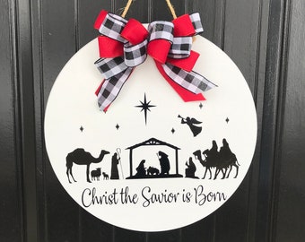 Christmas Faith Nativity Door Hanger Home Decor Winter Wreath Jesus