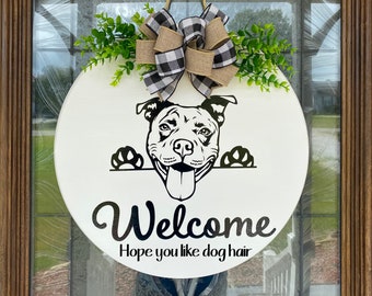 bully breed dog door hanger welcome sign Pit bull Wooden hand made hand painted