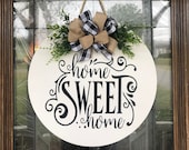 Door Hanger, Home Sweet Home Sign, Front Door Decor, Wood Door Sign, Front Door Sign, Year Round Wreath, Wreath, Door Decor, Wedding Gift