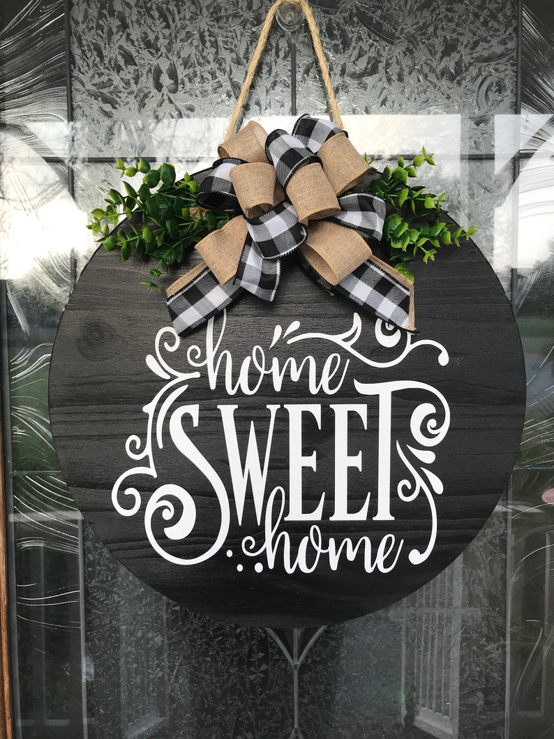 Home Sweet Home Sign Door Hanger Wreath Spring Decor Etsy