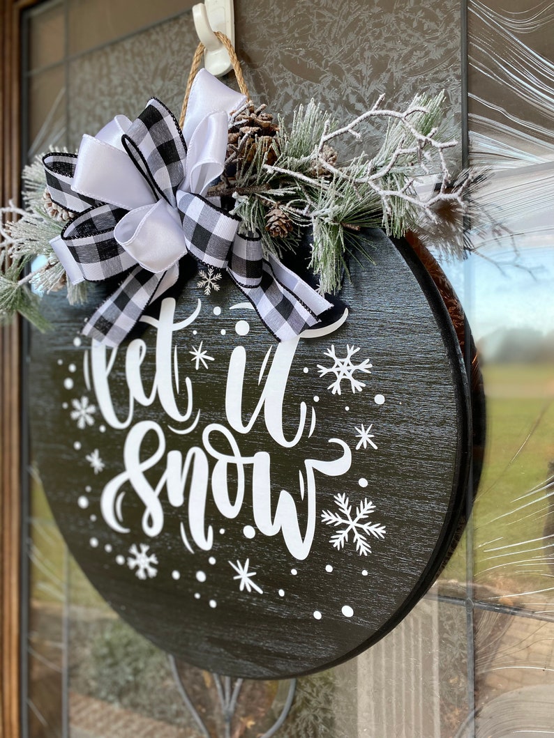 Winter Front Door Decor Let It Snow Sign Winter Door Etsy