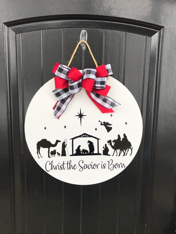 Christmas Faith Nativity Door Hanger Home Decor Winter Wreath Jesus