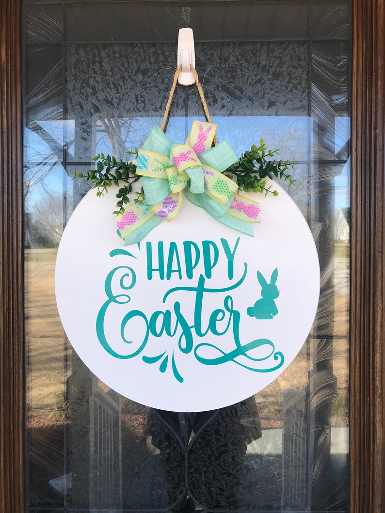 Easter Wreath Front Door Decor Easter Door Hanger Happy Etsy