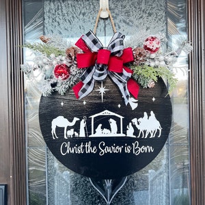 Christmas Front Door Decor | Christmas Wreath | Christ the Savior is Born Sign | Door Decor | Holiday Decor | Christmas Front Door Sign