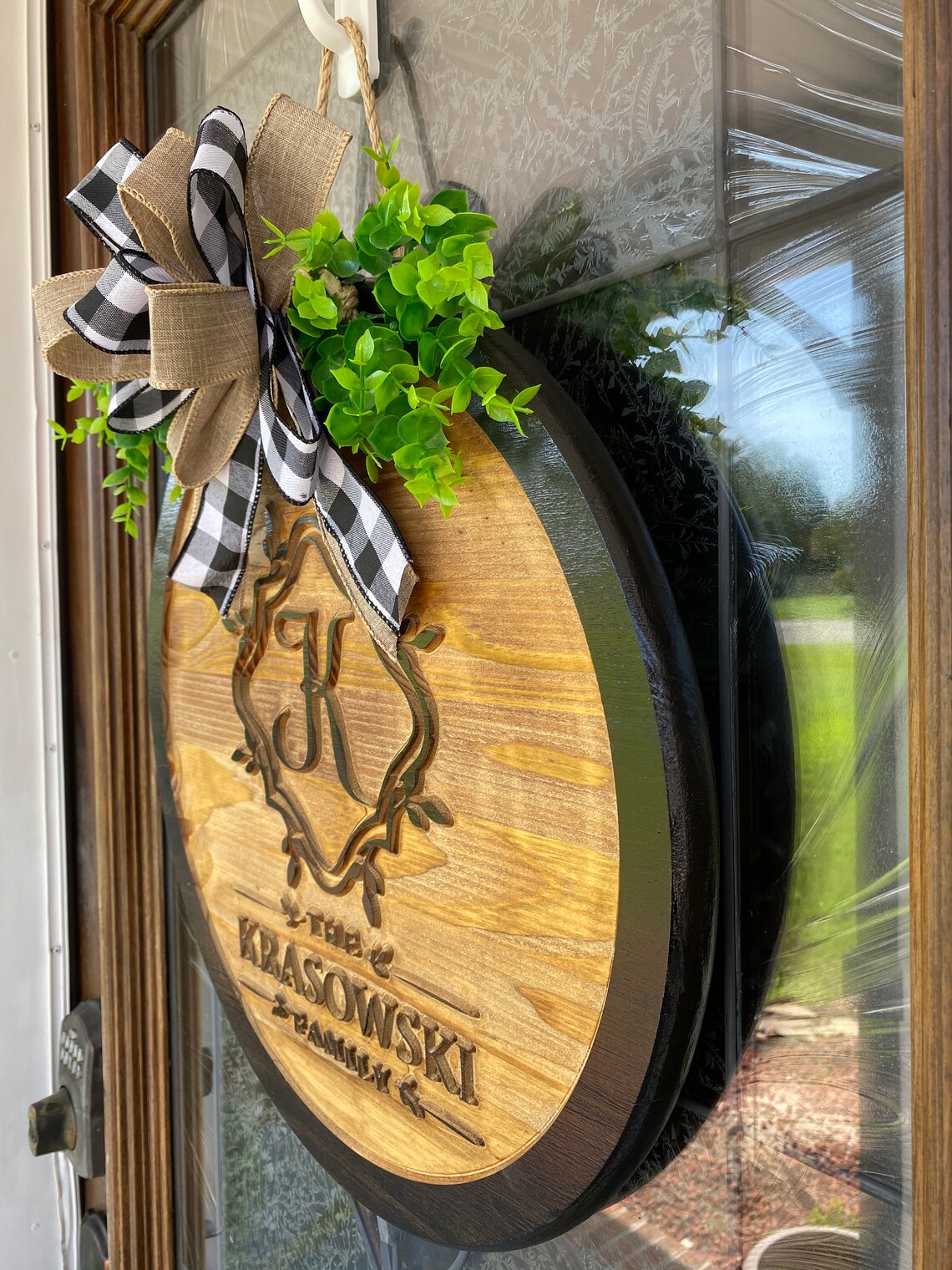 Personalized Door Hanger Last Name Sign Door Decor Carved Etsy