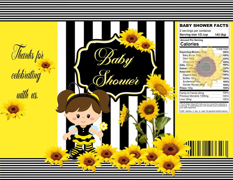 Bumblebees Sunflower Birthday.Sunflower Events Bumblebees /& sunflowers Sunflower treat bags,Sunflower Baby shower Sunflower chip bag