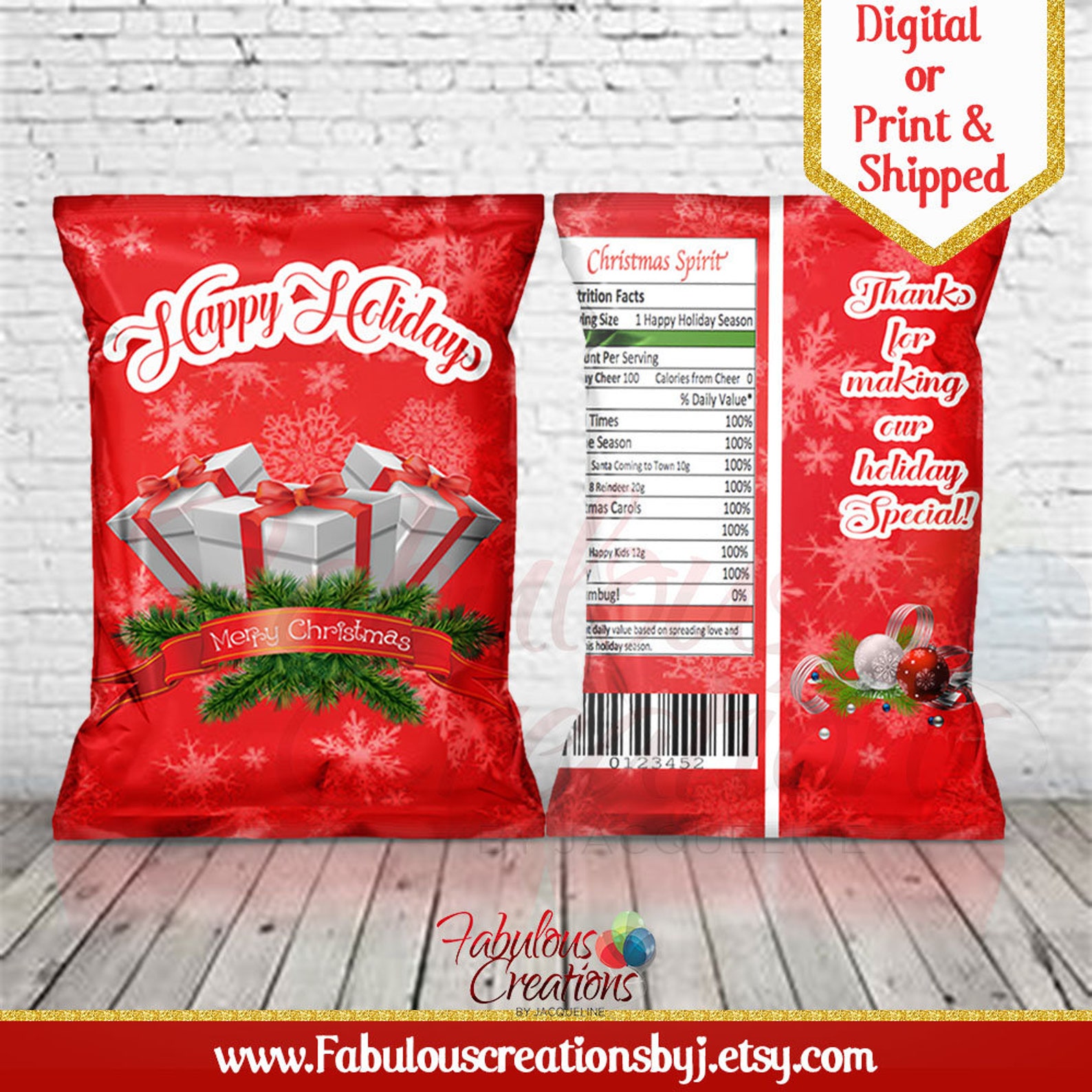 Christmas chip bags Christmas event treats Holiday gift bag Etsy