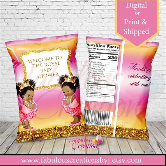 Printable chip bag, Princess baby favors, Afro puffs baby, Baby shower ...