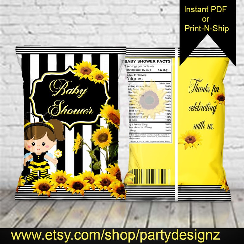 Bumblebees Sunflower Birthday.Sunflower Events Bumblebees /& sunflowers Sunflower treat bags,Sunflower Baby shower Sunflower chip bag