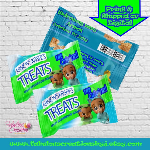 Rice Krispie favor treats, Rice Krispie favors, Boss baby treats, Boss baby birthday party, Boss baby candy, Rice Krispie treats wrappers Il_570xn