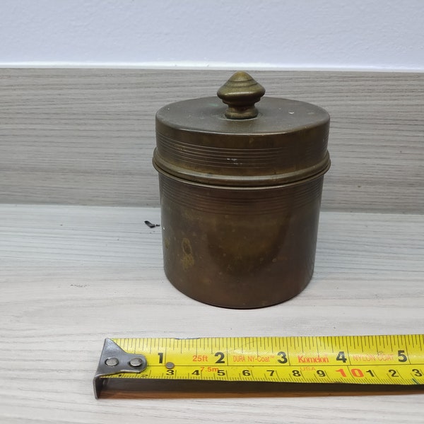 antique solid Brass  Match Safe, canister  Nice Vintage Piece rare unique great patina flawless