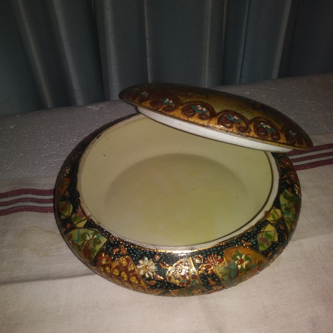 Antique ROYAL SATSUMA BOWL w/Lid Hand Painted 24kt gold trim Etsy