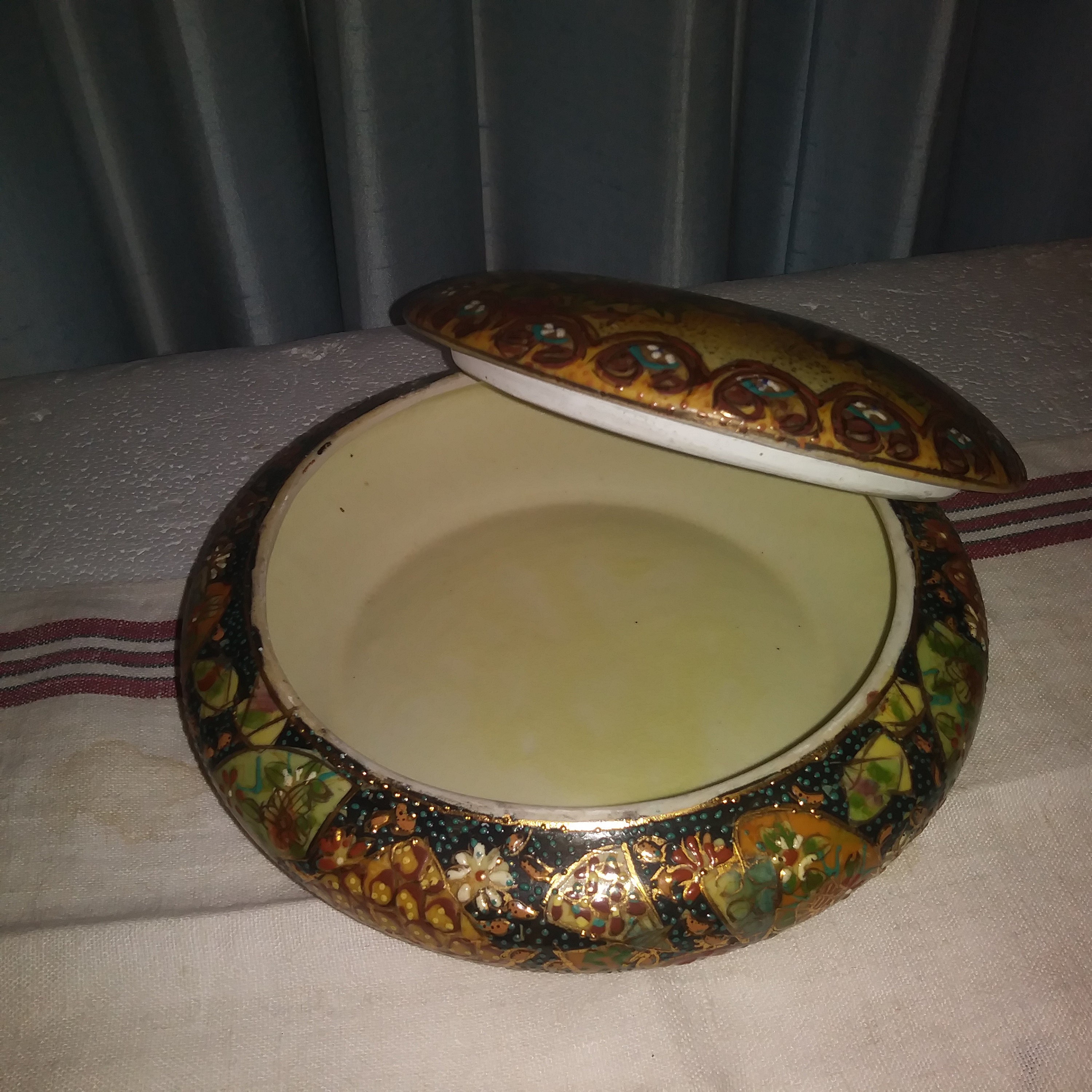 Antique ROYAL SATSUMA BOWL W/lid Hand Painted 24kt Gold Trim Etsy