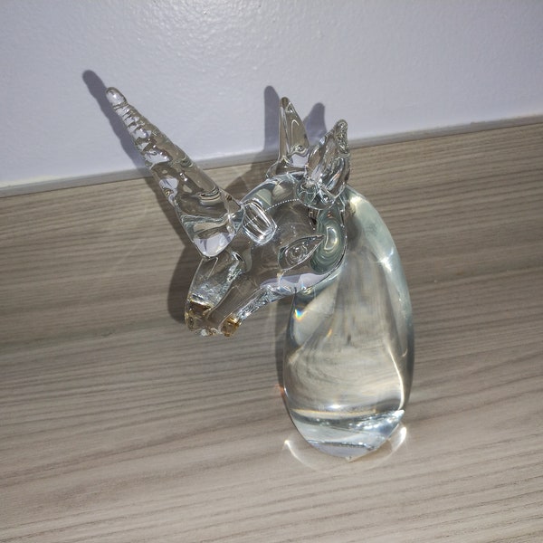 Sculpture en cristal d'art en verre de buste de licorne SCULPTURE D'ART MODERNE cristal au plomb lourd 7" de haut impeccable