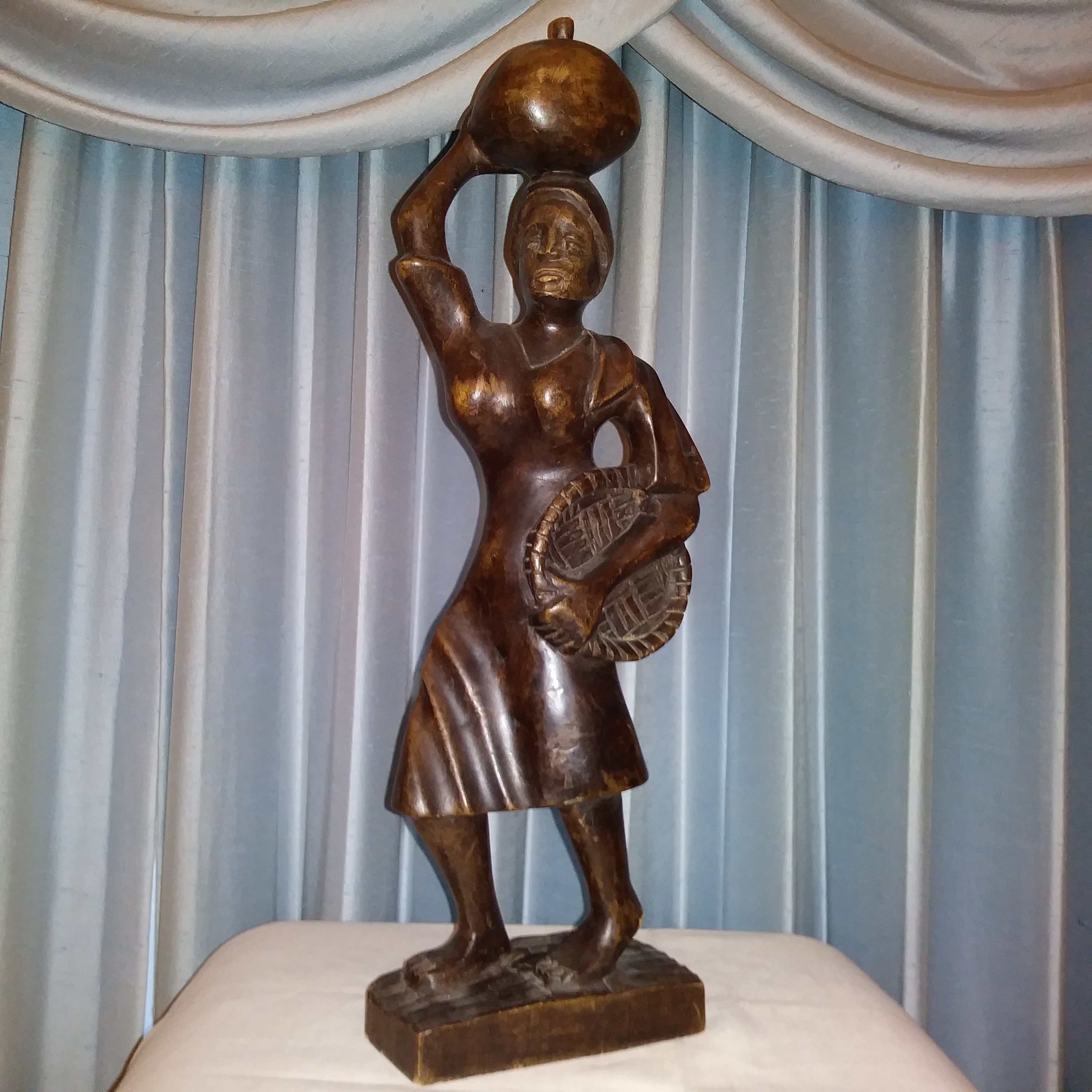 Vintage African Hand Carved Wood Woman Carrying Fruit Holding Etsy