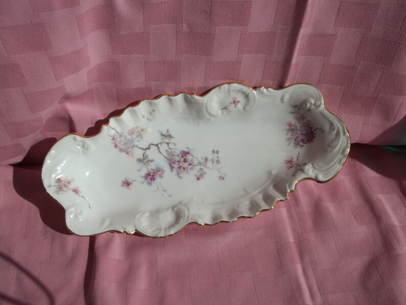 Lantermier LIMOGES France China Vegetable Serving DISH A Bowl Cherry Blossom 24K Gold trim Flawless in every way 12.5 x 6