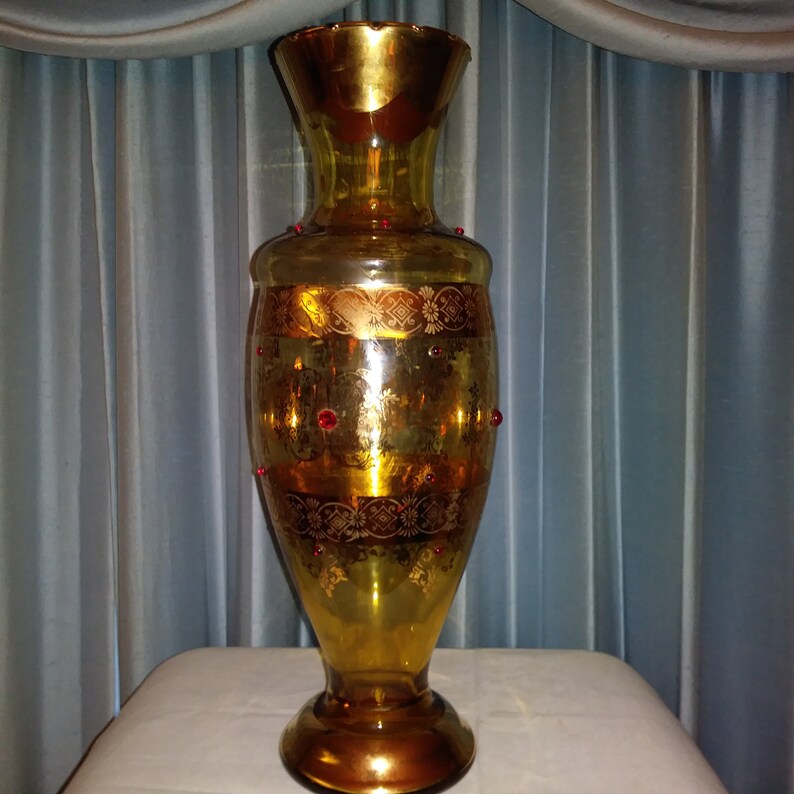 Vecchia Murano Italian Amber Glass Vase With 24K Gold and Etsy