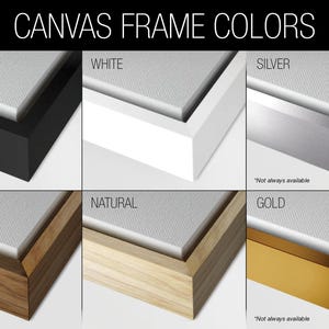 a collection of six different frame colors, each corresponding to a different type of wood finish: black, white, silver, walnut, natural, and gold.