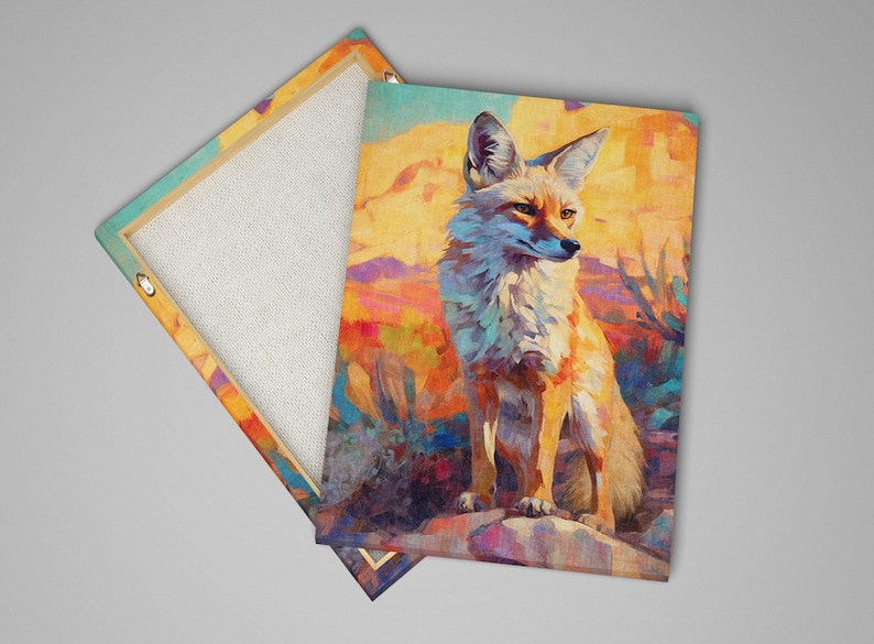 a painting of a fox, which is a vibrant and colorful depiction of the animal in a natural setting.