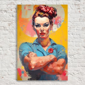 Rosie the Riveter Vintage Canvas Art, Strong Woman, Female Decor, Giclee Print on Artist Canvas, Available in Extra Large Sizes