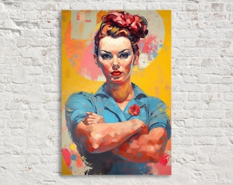 Rosie the Riveter Vintage Canvas Art, Strong Woman, Female Decor, Giclee Print on Artist Canvas, Available in Extra Large Sizes