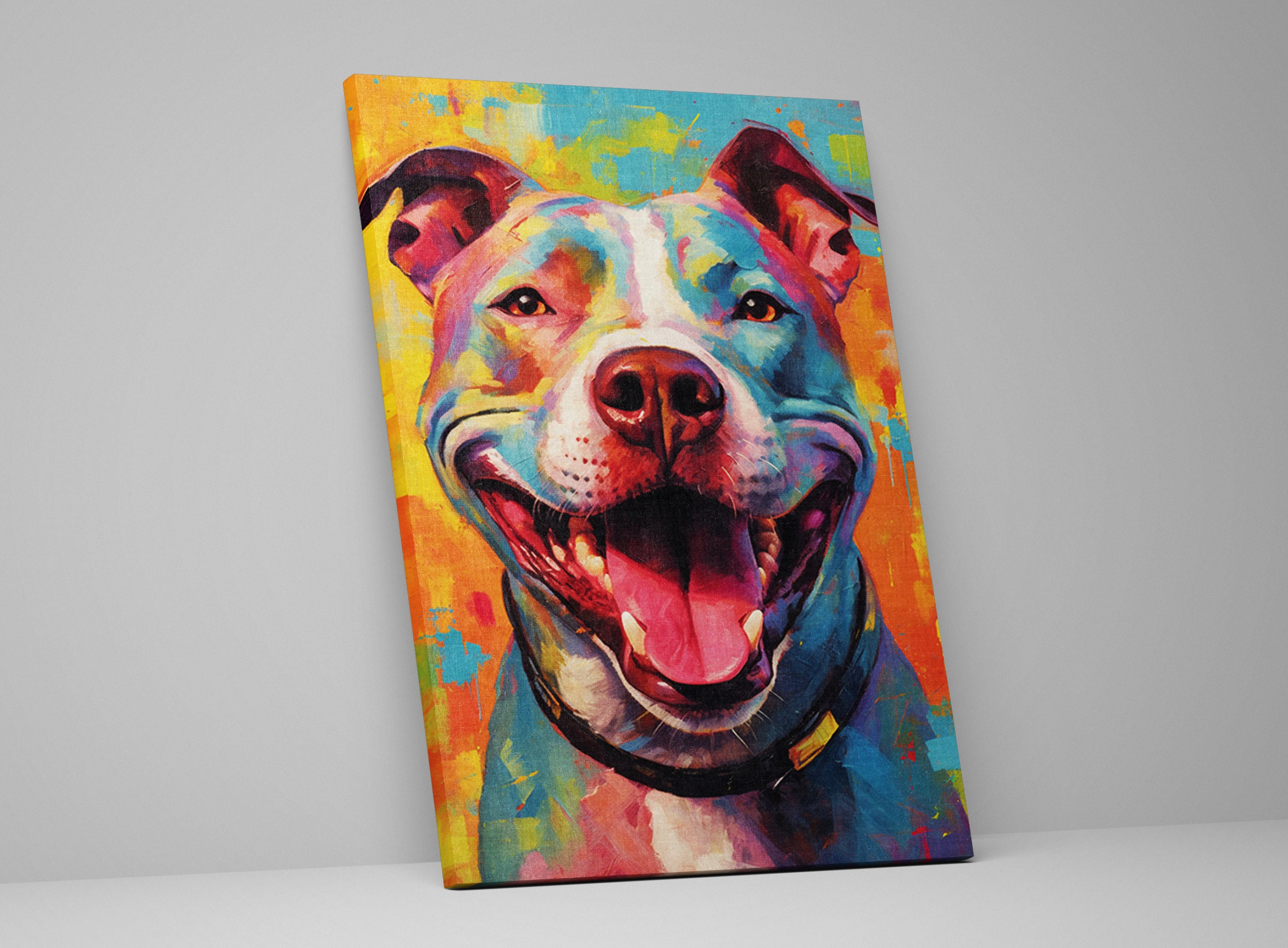 Pitbull Dog Canvas, Large Canvas Wall Art Print, Cute Dog Painting