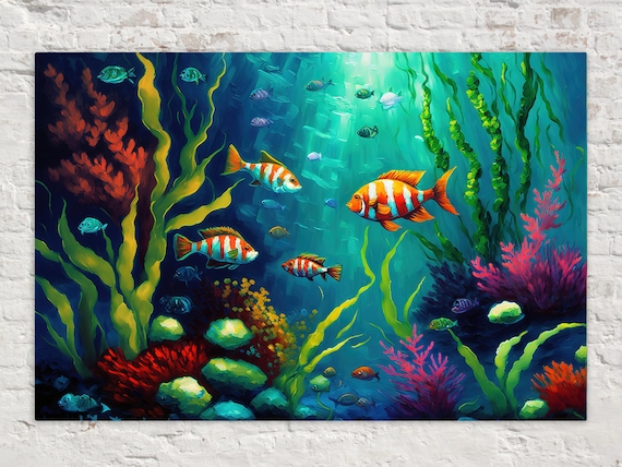 Fish Canvas Art, Sea Life Canvas, Underwater Painting Reproduction, Vibrant  Colorful Art 
