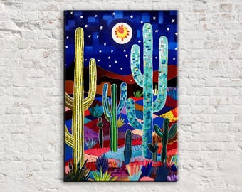Nocturnal Mirage: Starry Night Desert Wall Art, Giclee Print on Gallery-wrapped Artist Canvas, Ready to Hang, Available in Extra Large Sizes