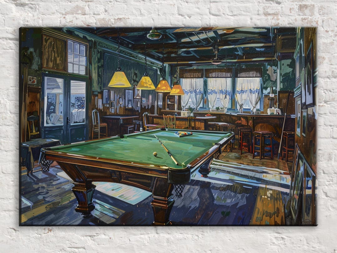 Vintage Billiards Pool Hall Canvas, Giclée Print on Gallery-wrapped ...