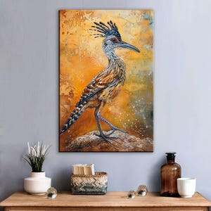 Southwestern Roadrunner, Desert Animal Art, Giclée Print on Gallery-wrapped Artist Canvas, Ready to Hang, Available in Extra Large Sizes image 8