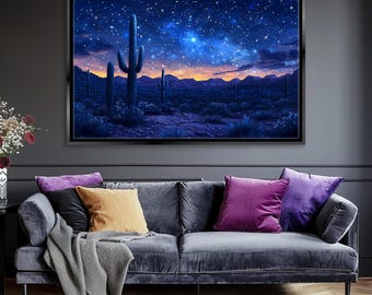 Mexican Cactus Starry Night Over Sonoran Desert Canvas Print, Framed Unframed, Gallery-wrapped Giclée, Ready to Hang, Extra Large Wall Art