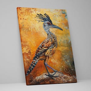 Southwestern Roadrunner, Desert Animal Art, Giclée Print on Gallery-wrapped Artist Canvas, Ready to Hang, Available in Extra Large Sizes image 2