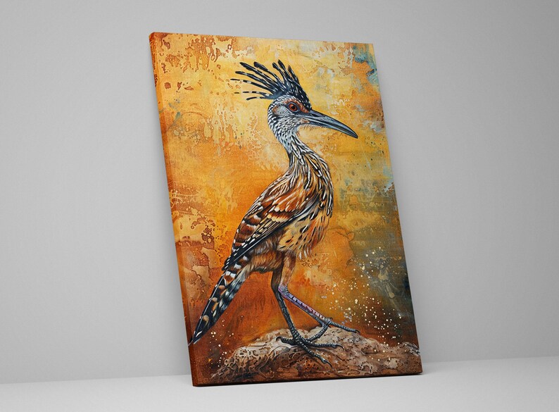 Southwestern Roadrunner, Desert Animal Art, Giclée Print on Gallery-wrapped Artist Canvas, Ready to Hang, Available in Extra Large Sizes image 2