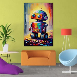 Cute Little Robot Canvas, Kids Room Robot Art, Painting Print, Children's Art image 7