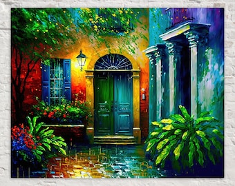 French Quarter Canvas Art, New Orleans Courtyard - Impressionist Style | Framed or Unframed, Ready to Hang, Available in Extra Large Sizes