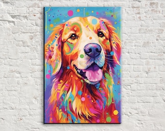 Golden Retriever Dog Canvas, Large Canvas Wall Art Print, Dynamic Dog Painting, Pet Portrait Pop Art