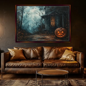 Haunted Halloween House Wall Art Canvas Print, Spooky Decor, Framed or Unframed, Gallery-wrapped Giclée, Ready to Hang, Extra Large Wall Art