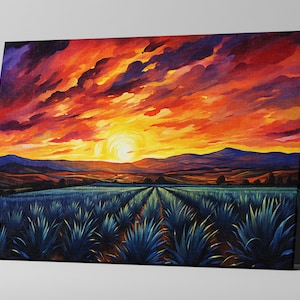 Agave Fields Wall Art, Desert Sunset Scene, Giclée Print on Gallery-wrapped Artist Canvas, Ready to Hang, Available in Extra Large Sizes