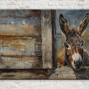 Rustic Texas Donkey: Lone Star Charm, Giclée Print on Gallery-wrapped Artist Canvas, Ready to Hang, Available in Extra Large Sizes