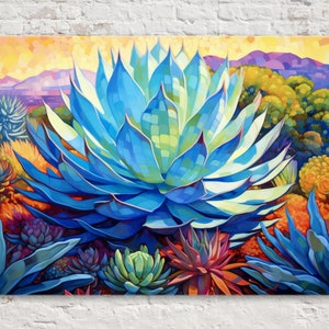Captivating Blue Agave, Desert Botanical Canvas Wall Art, Southwest Giclee Print on Artist Canvas, Available in Extra Large Sizes