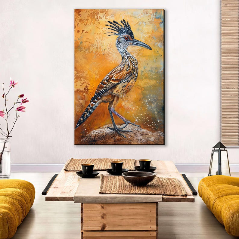 Southwestern Roadrunner, Desert Animal Art, Giclée Print on Gallery-wrapped Artist Canvas, Ready to Hang, Available in Extra Large Sizes image 7